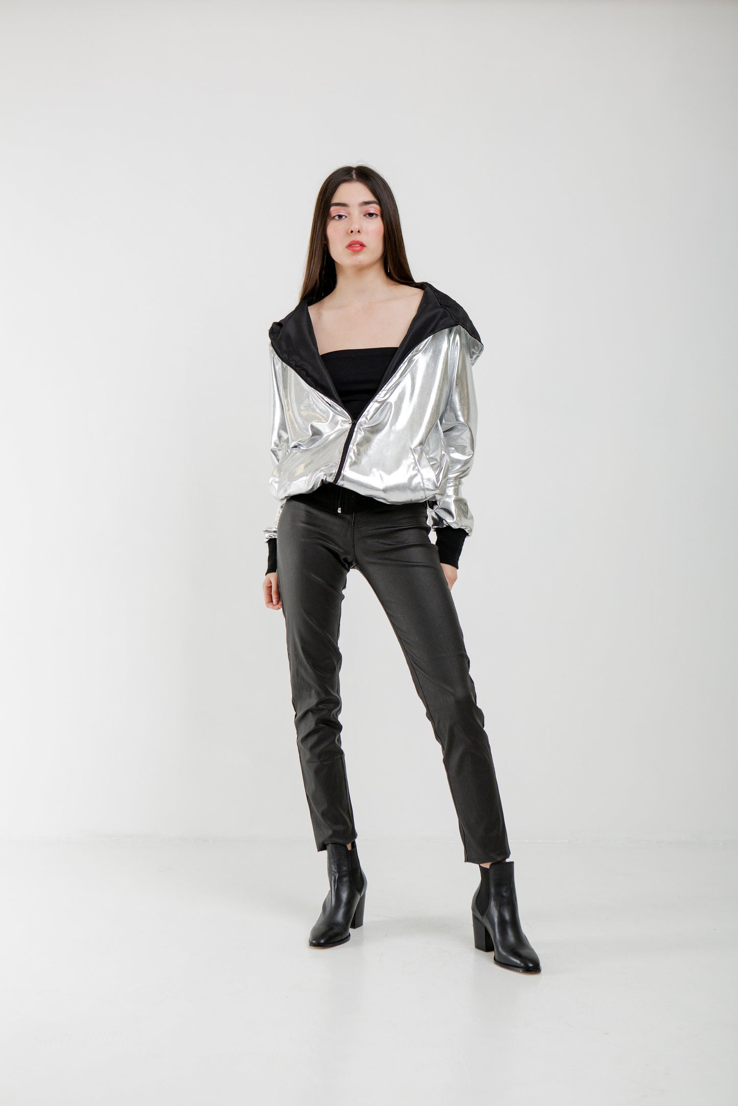 Silver Metallic Bomber Jacket