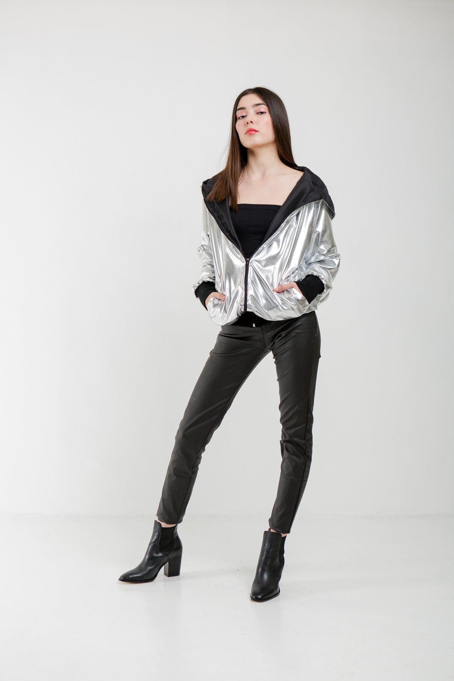 Silver Metallic Bomber Jacket