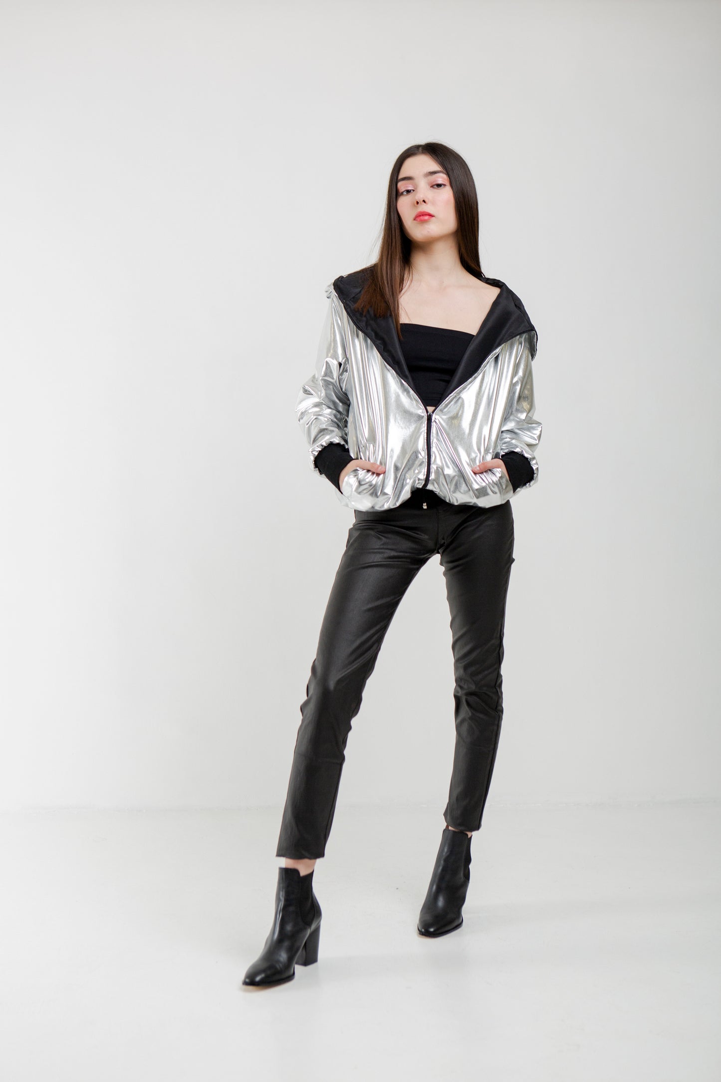 Silver Metallic Bomber Jacket