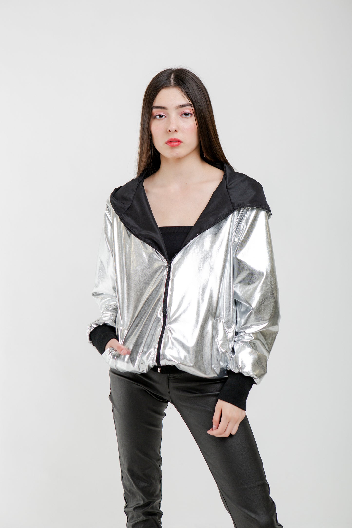 Silver Metallic Bomber Jacket